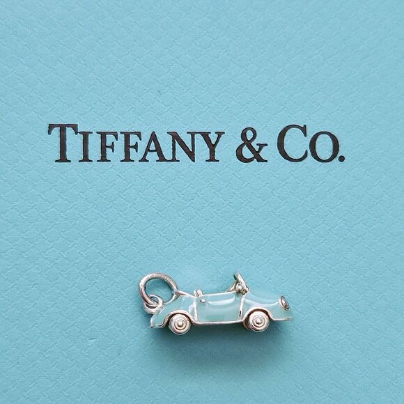 RARE Tiffany & Co. Blue Ename Convertible Car Sport Silver Pendant Charm - Picture 2 of 7